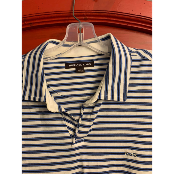 NWOT Michael Kors Gorgeous Blue Striped Polo Soft and cool 4 Summer Size L Large - Picture 2 of 2